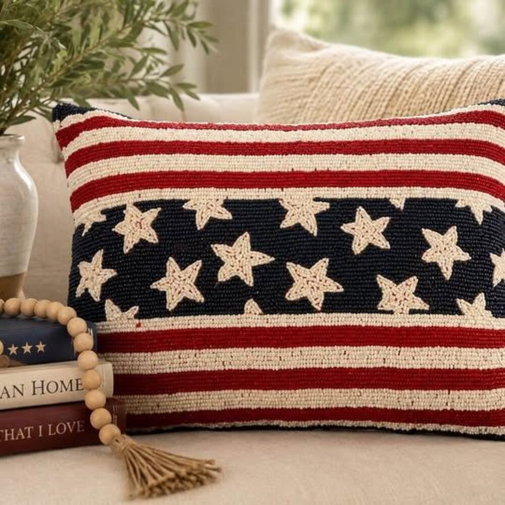 🇺🇸 Vintage Pier 1 Beaded American Flag Accent Pillow